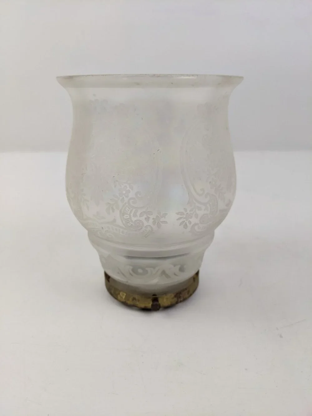 Antique Vintage Frosted Etched Glass Lamp Light Globe Shade Floral Swirl